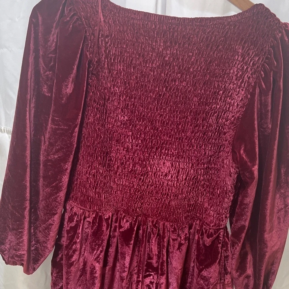 Free People Feel The Love Velvet Mini Dress S Red Smocked Boho Festival hoilday